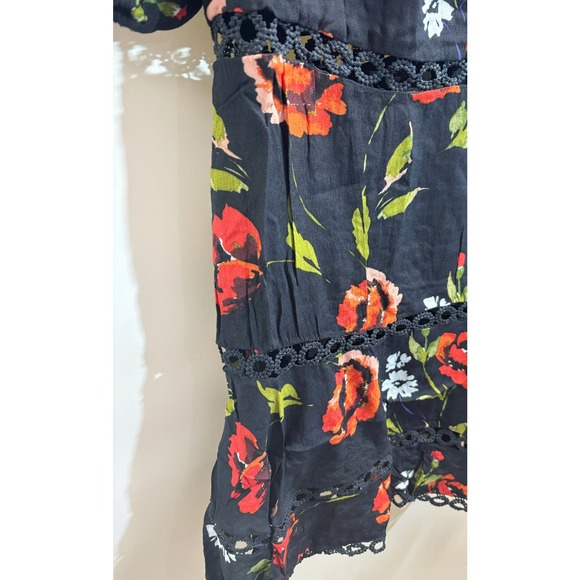 Olivaceous NWT Floral Short Sleeve Mini Knee Length Dress Crochet Insets Size M - Picture 3 of 6